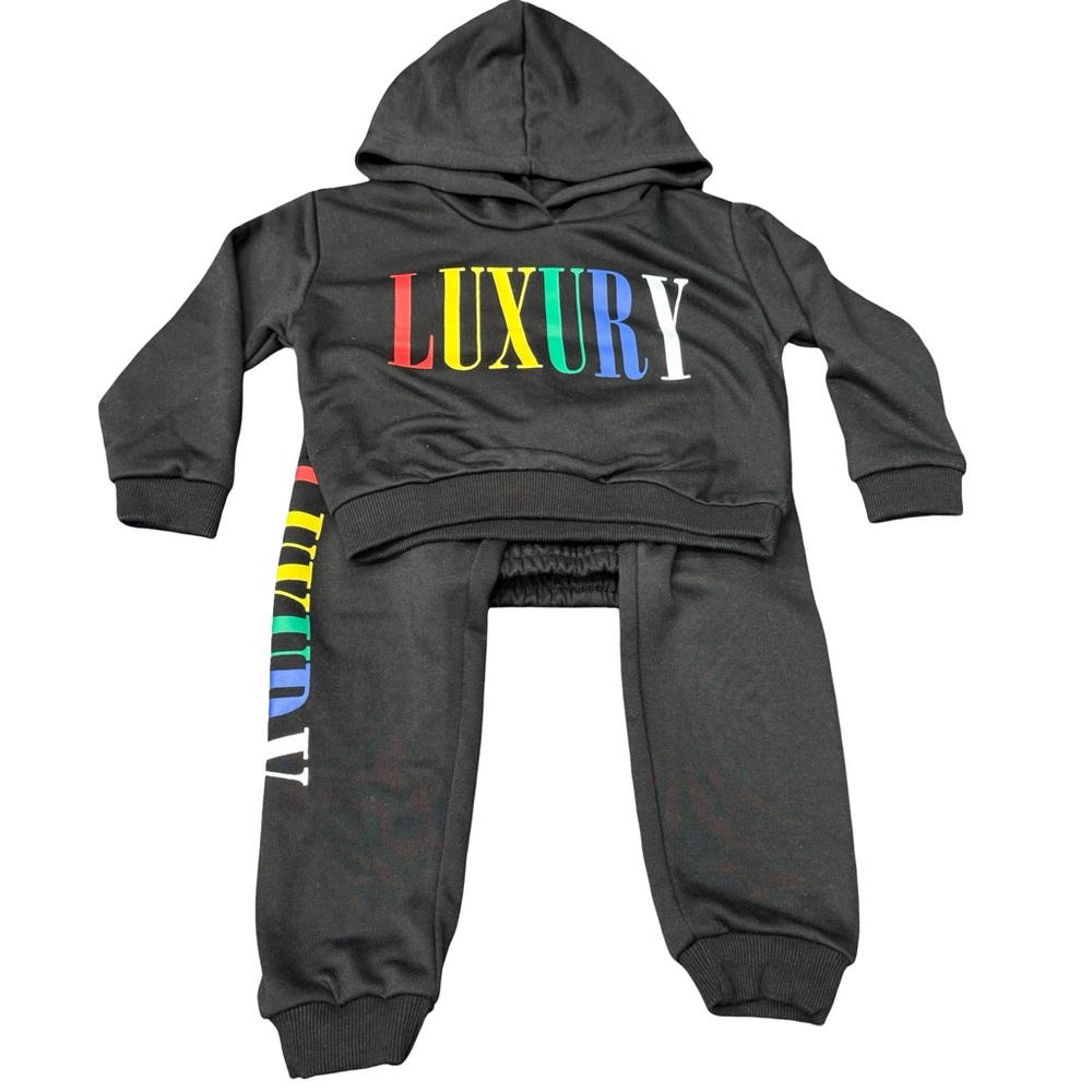 NOVA Kids Black Hooded Sweatsuit Set Size 4 Cozy 2 Piece Outfit Loungewear
